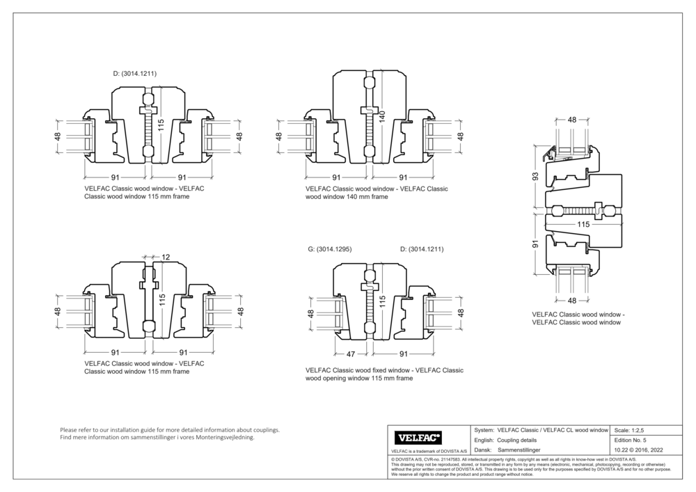 Coupling details, VELFAC Classic  wood with VELFAC Classic  wood